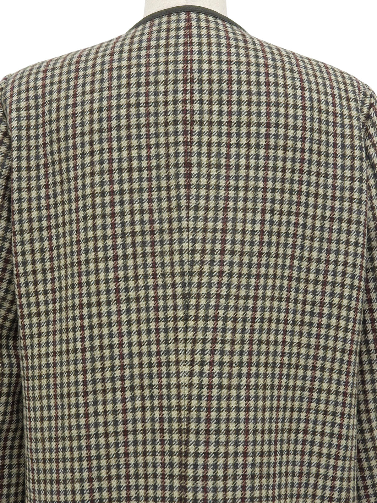 Check pattern collarless jacket in beige/green/multi