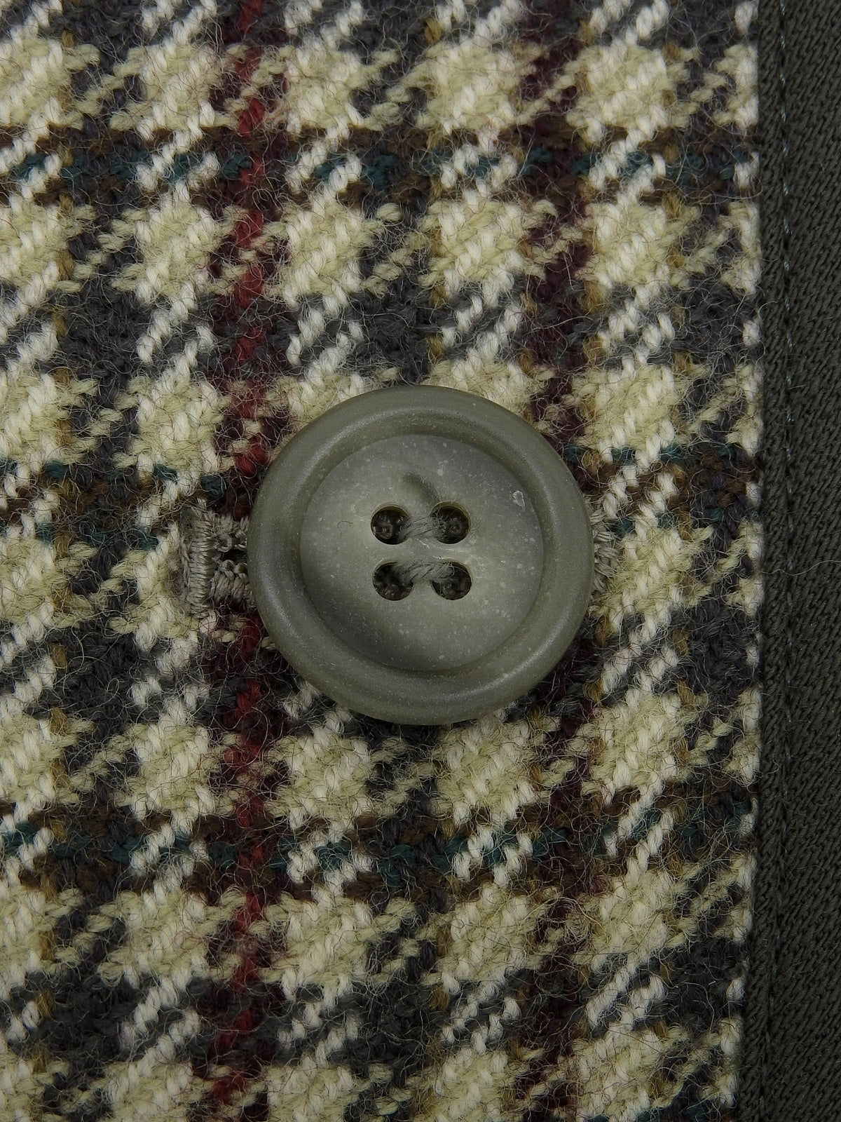 Check pattern collarless jacket in beige/green/multi