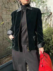 Velour Logo Zip-Up Jacket in Black