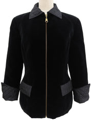 Velour Logo Zip-Up Jacket in Black