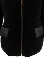 Velour Logo Zip-Up Jacket in Black