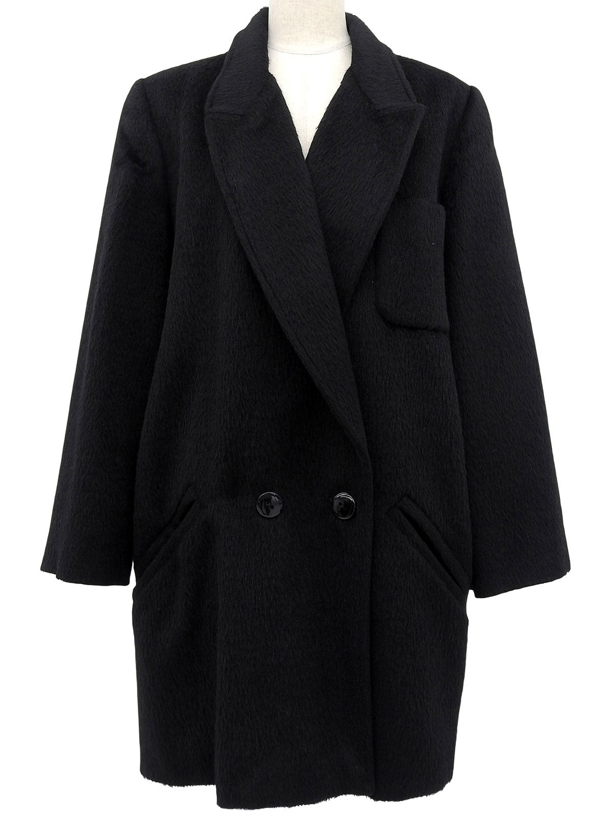 Mohair wool double-breasted coat in black