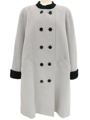 灰/黑色双色双排扣无领大衣