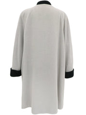 灰/黑色双色双排扣无领大衣