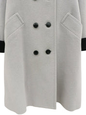 灰/黑色双色双排扣无领大衣