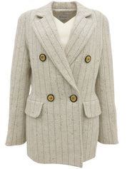 Striped pattern logo button double-breasted jacket in ivory