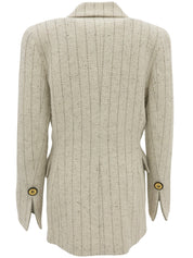 Striped pattern logo button double-breasted jacket in ivory