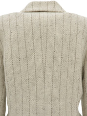 Striped pattern logo button double-breasted jacket in ivory