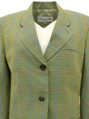 チェックパターンロゴボタンジャケット ライトグリーン/マルチ