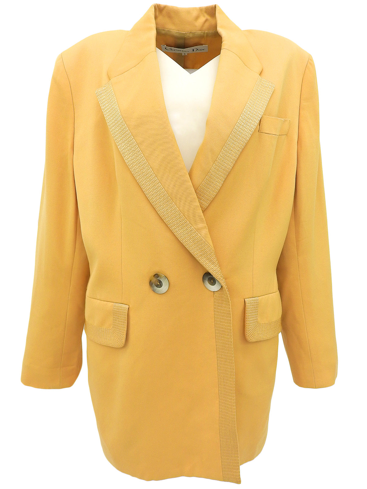 Wool Design Stitch Jacket #L Mustard Yellow