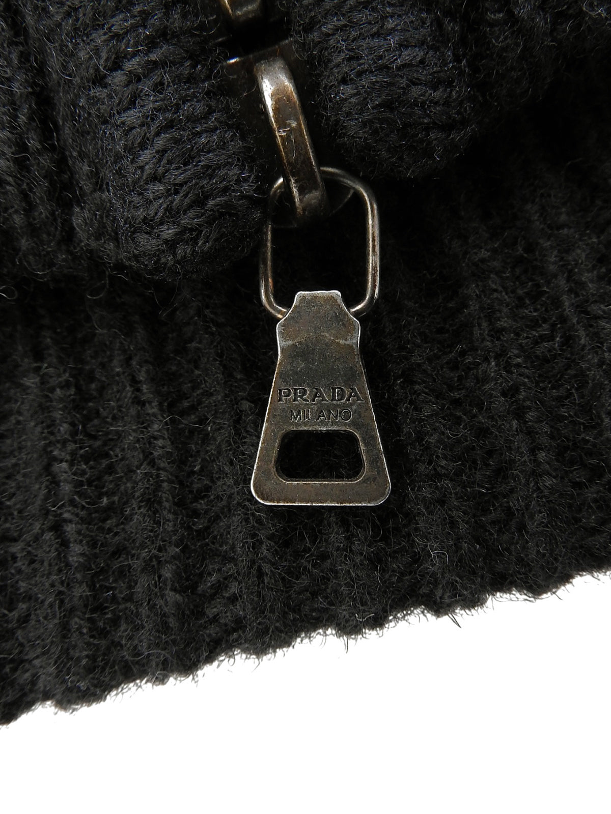 Fur Knit Logo Zip-Up Hoodie in Black