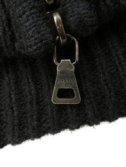 Fur Knit Logo Zip-Up Hoodie in Black