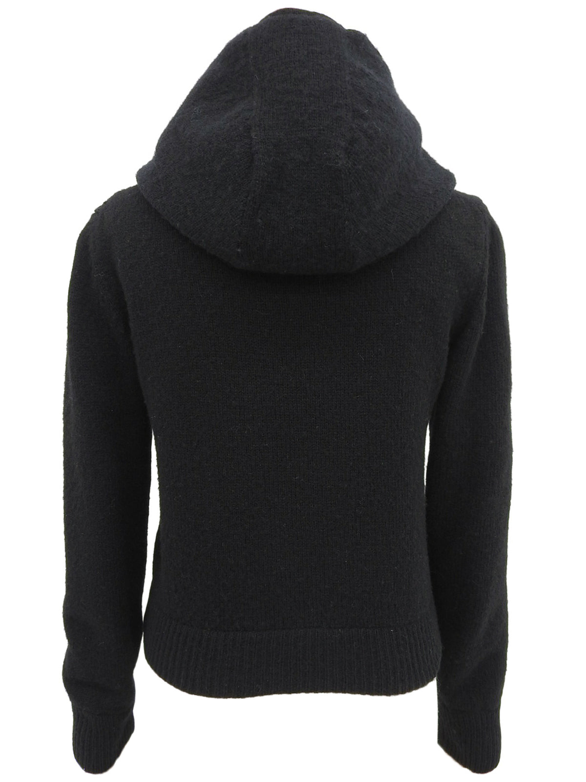 Fur Knit Logo Zip-Up Hoodie in Black