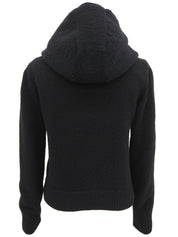Fur Knit Logo Zip-Up Hoodie in Black