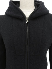 Fur Knit Logo Zip-Up Hoodie in Black