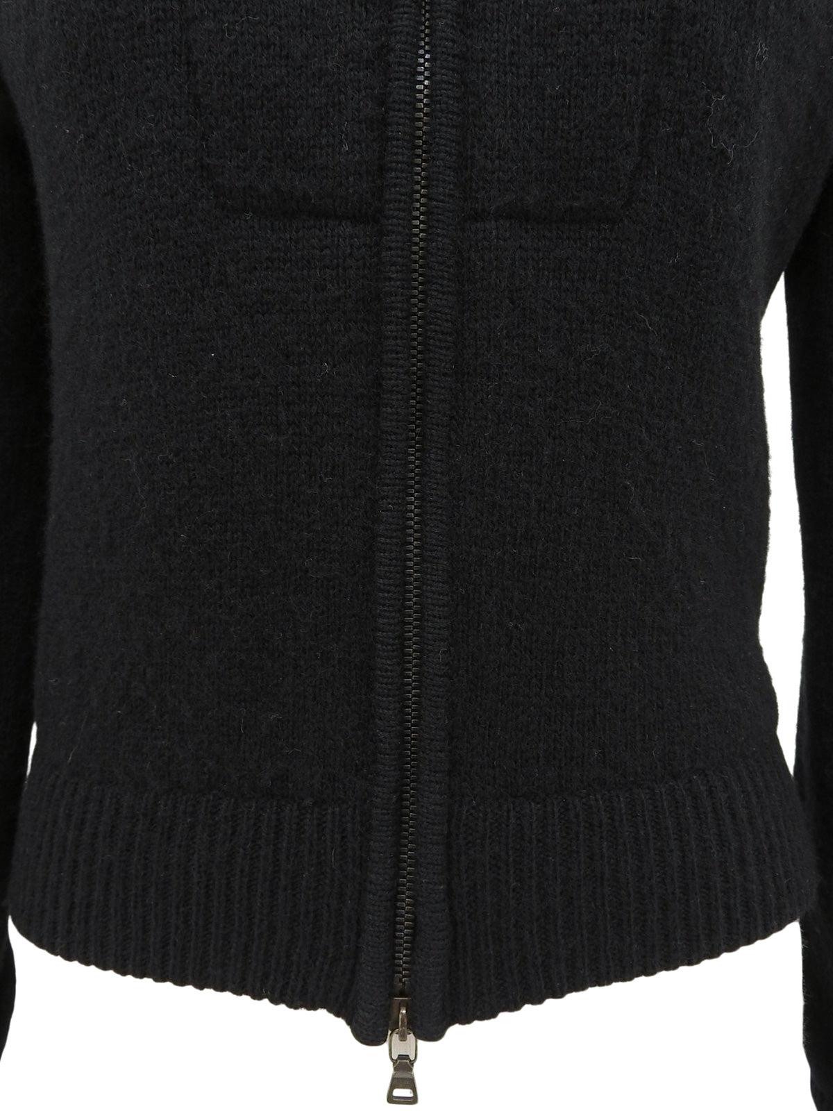 Fur Knit Logo Zip-Up Hoodie in Black