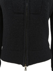 Fur Knit Logo Zip-Up Hoodie in Black