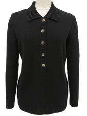 ロゴボタン長袖ニットポロシャツ ブラック