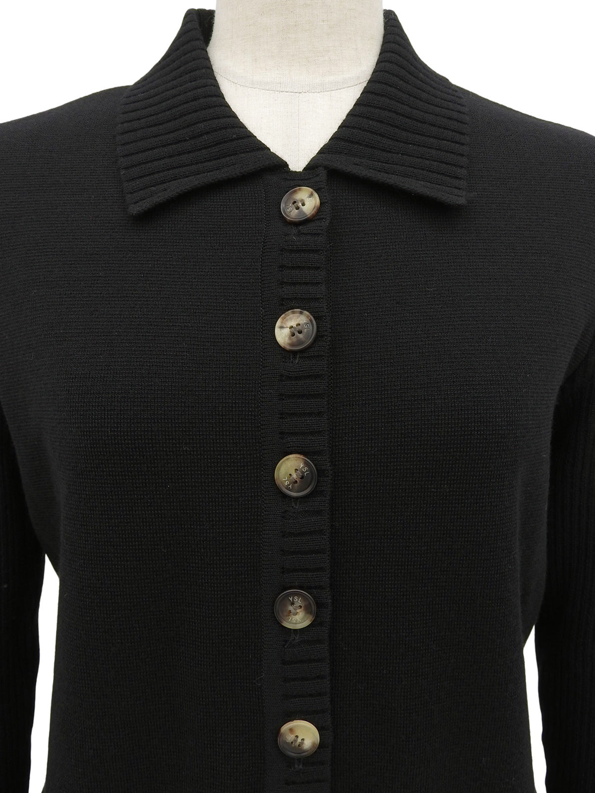 ロゴボタン長袖ニットポロシャツ ブラック