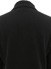 ロゴボタン長袖ニットポロシャツ ブラック