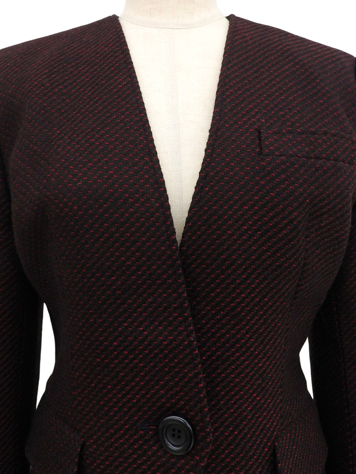 红色/多色斜纹软呢无领夹克