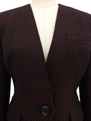 红色/多色斜纹软呢无领夹克