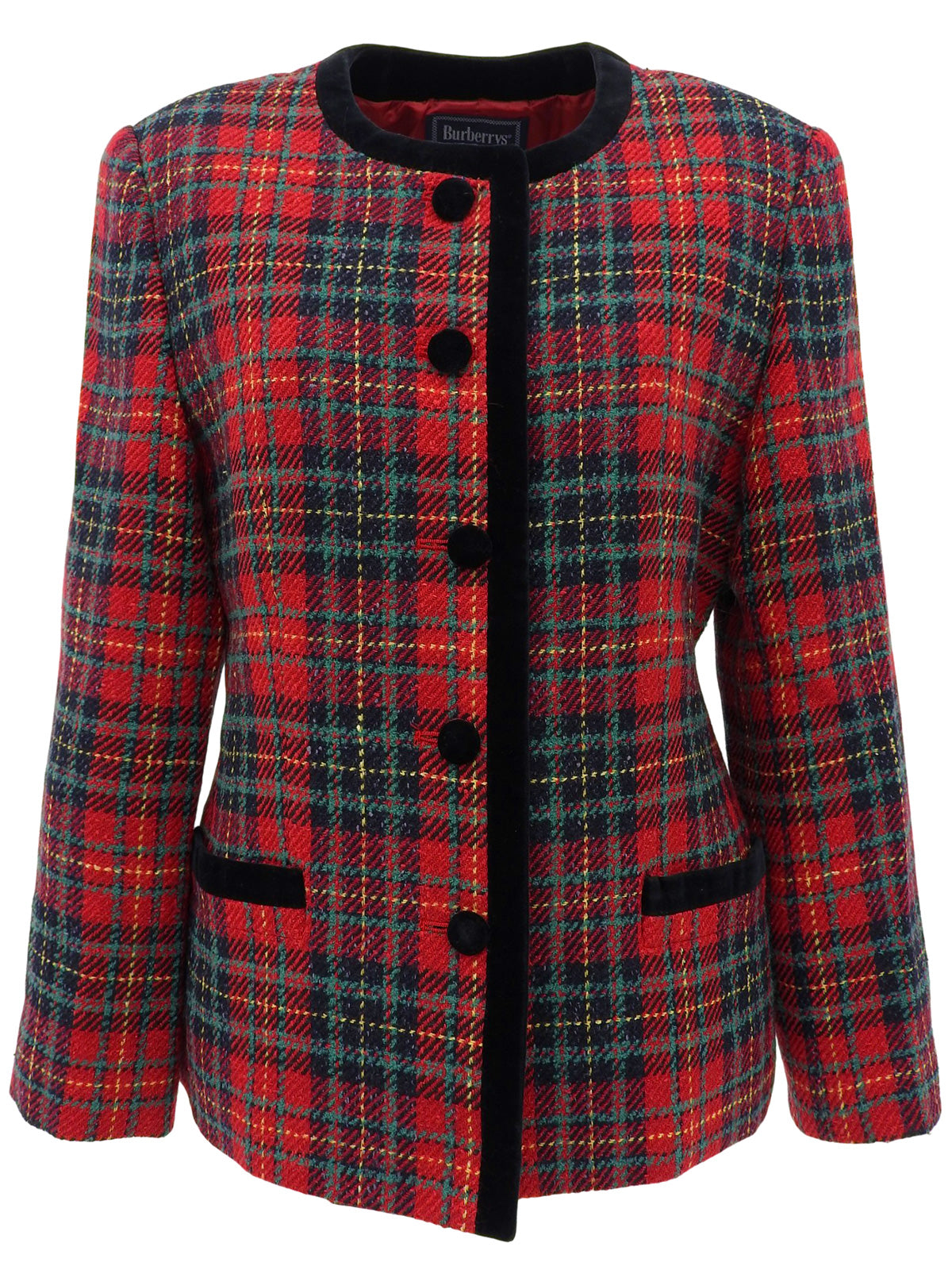 格纹无领夹克，红色/多色 #9