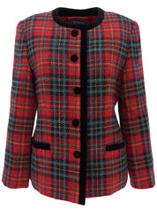 格纹无领夹克，红色/多色 #9