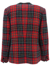 チェックパターンノーカラージャケット レッド/マルチ