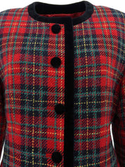 チェックパターンノーカラージャケット レッド/マルチ