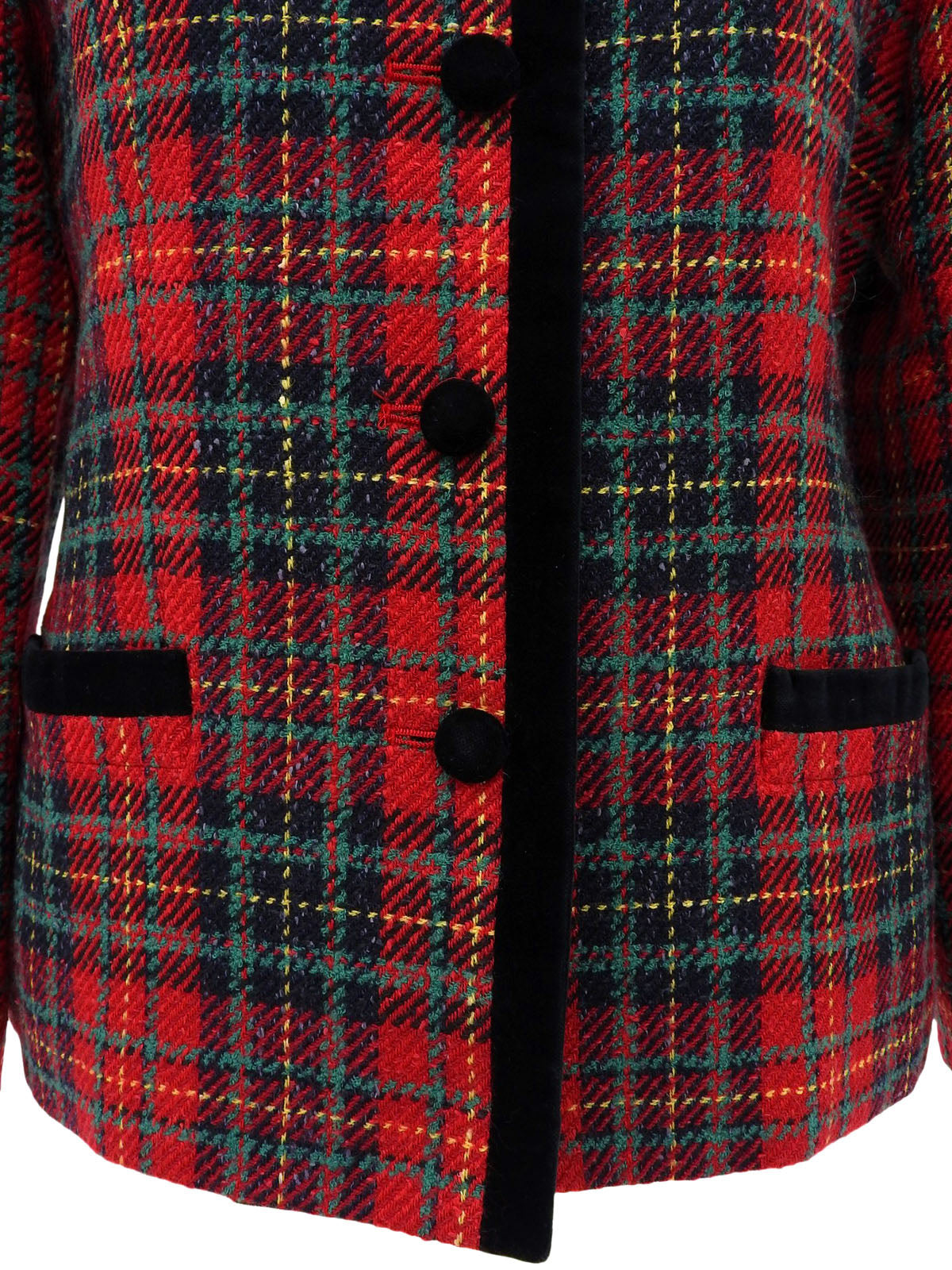 チェックパターンノーカラージャケット レッド/マルチ