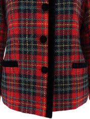 チェックパターンノーカラージャケット レッド/マルチ