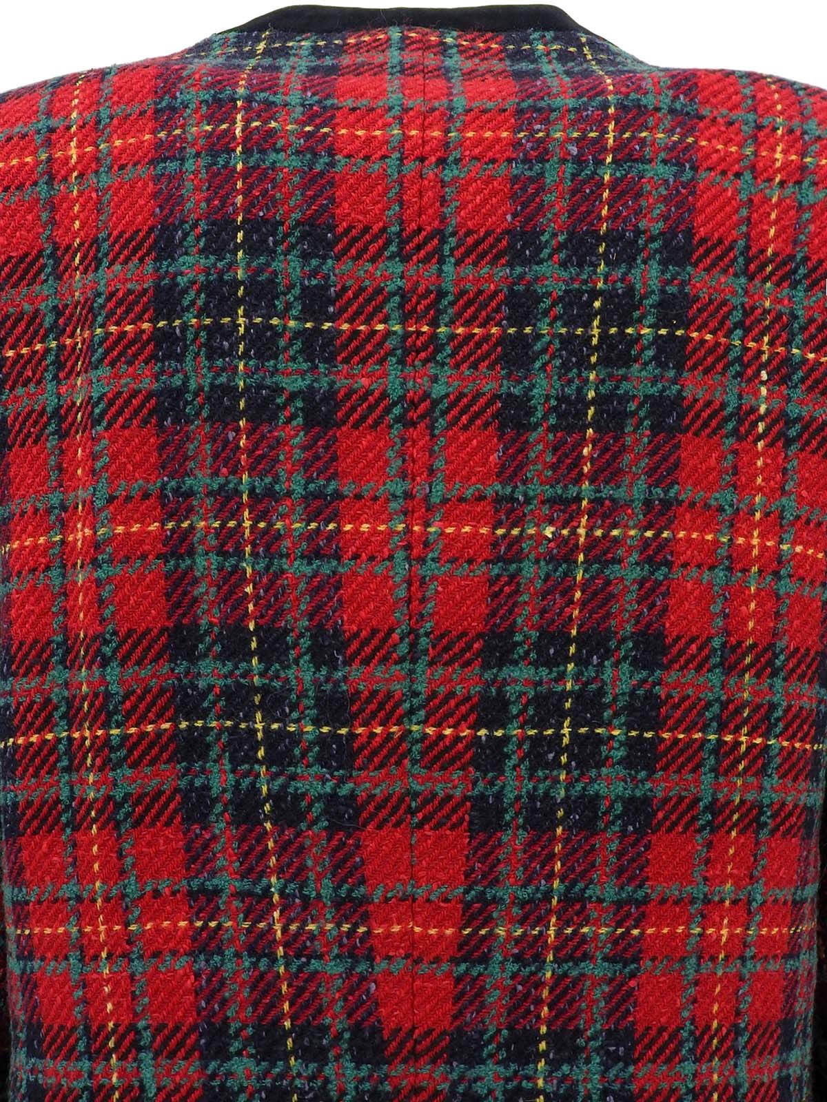 チェックパターンノーカラージャケット レッド/マルチ