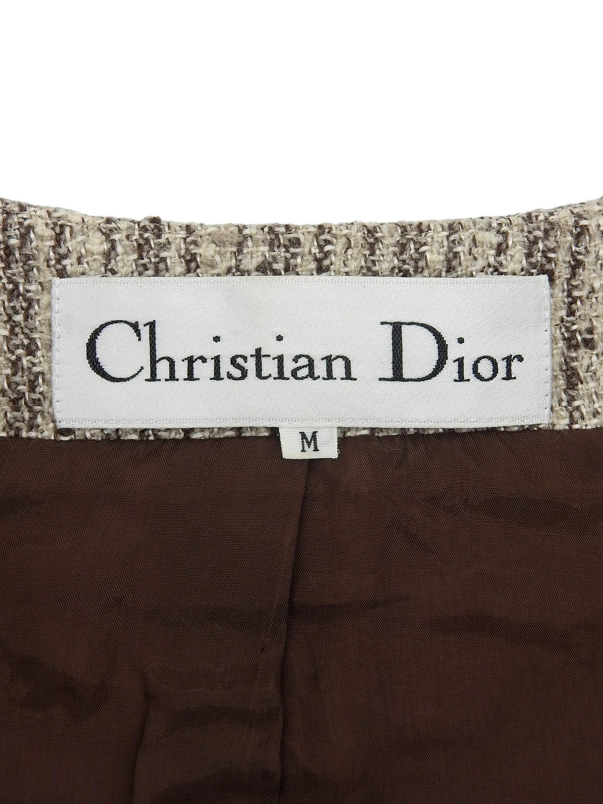 Tweed collarless jacket in beige/brown