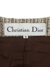 Tweed collarless jacket in beige/brown