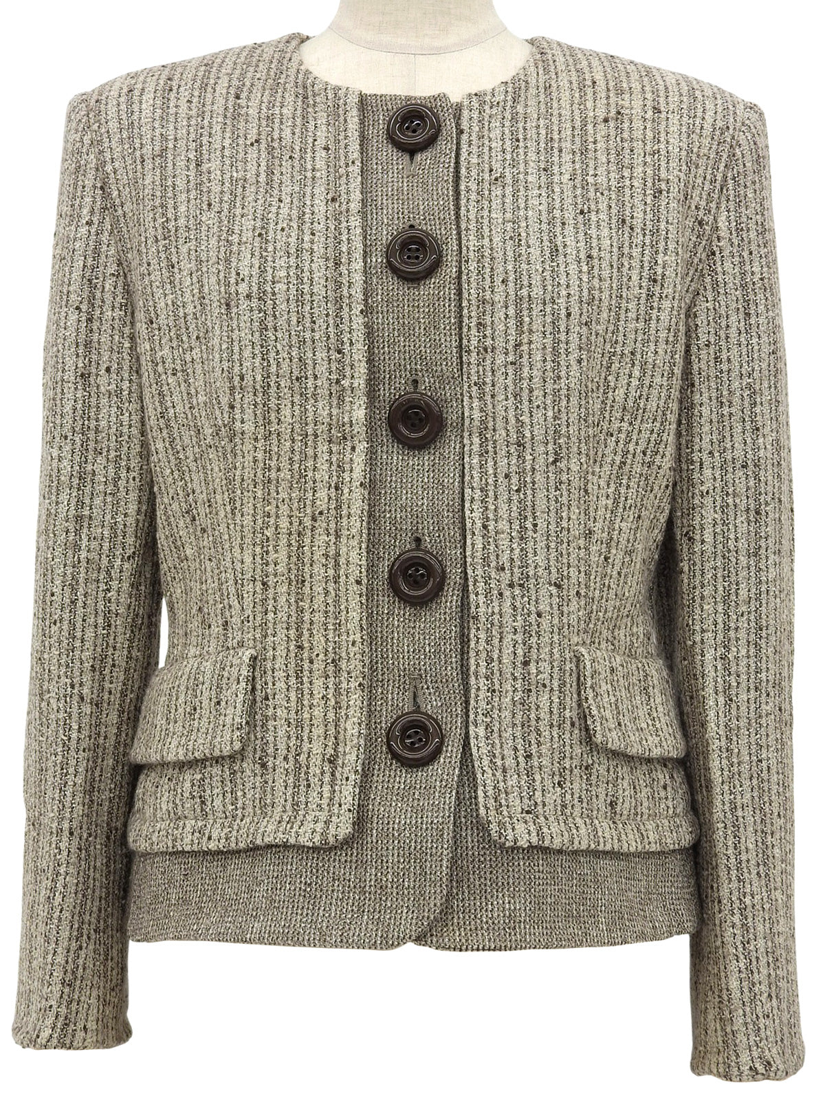 Tweed collarless jacket in beige/brown