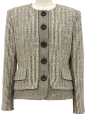 Tweed collarless jacket in beige/brown