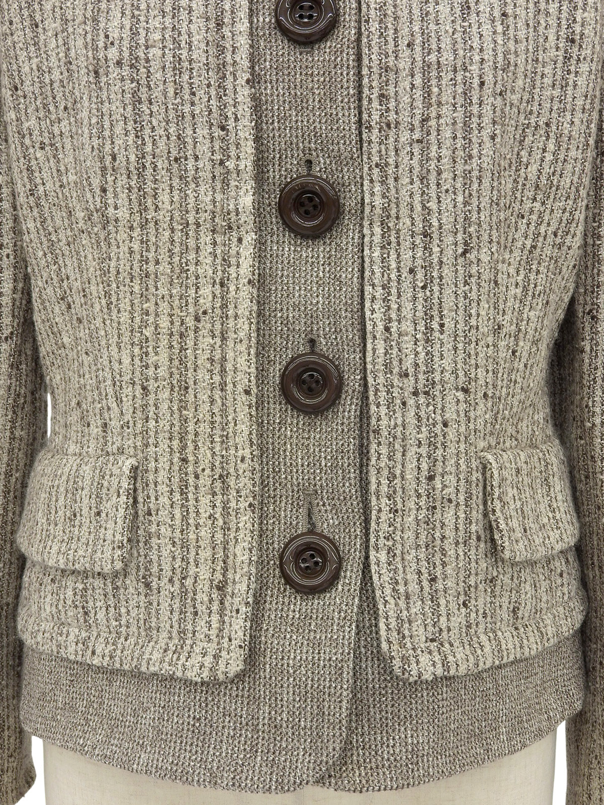 Tweed collarless jacket in beige/brown