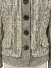 Tweed collarless jacket in beige/brown