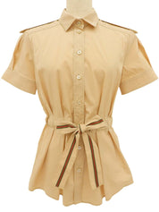 Shaley Line Short Sleeve Shirt Beige