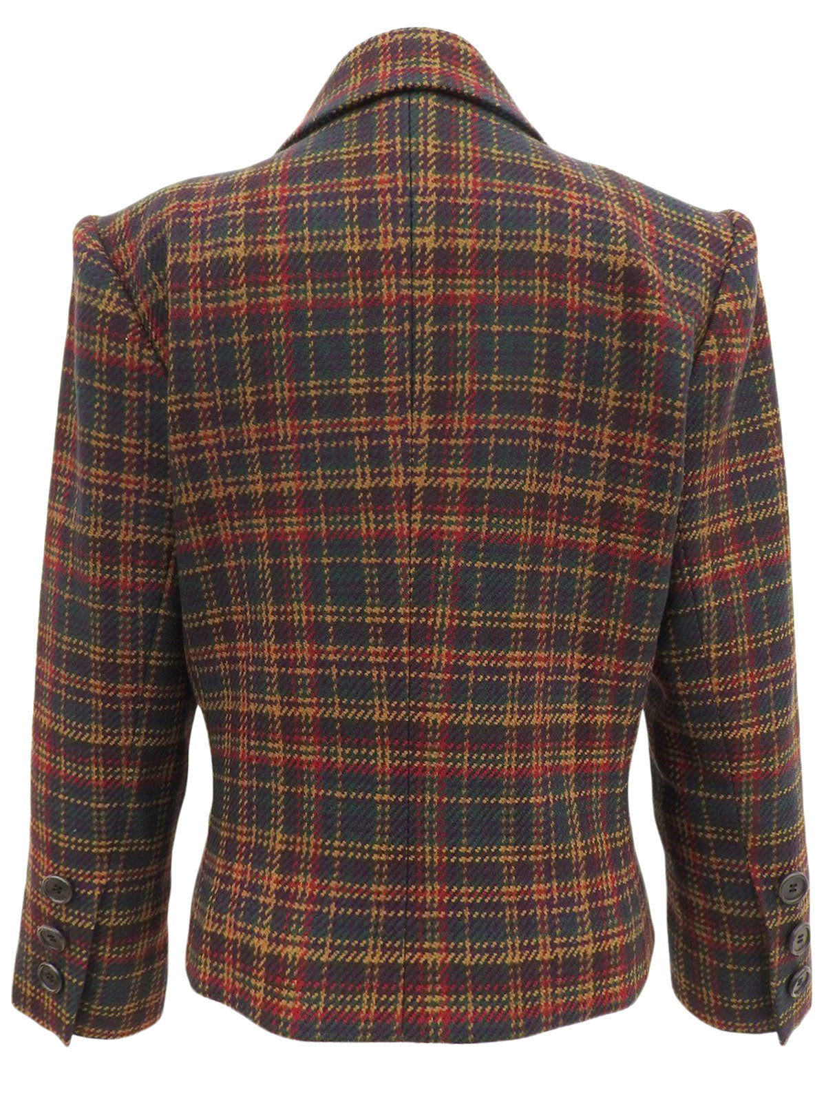 チェックパターンウッドボタンジャケット グリーン/マルチ