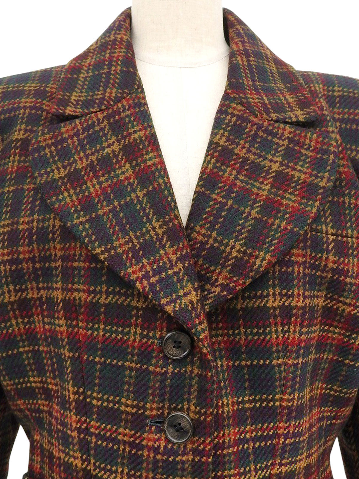 チェックパターンウッドボタンジャケット グリーン/マルチ