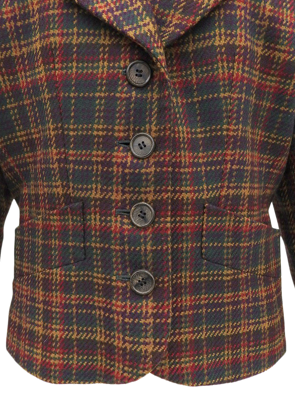 チェックパターンウッドボタンジャケット グリーン/マルチ