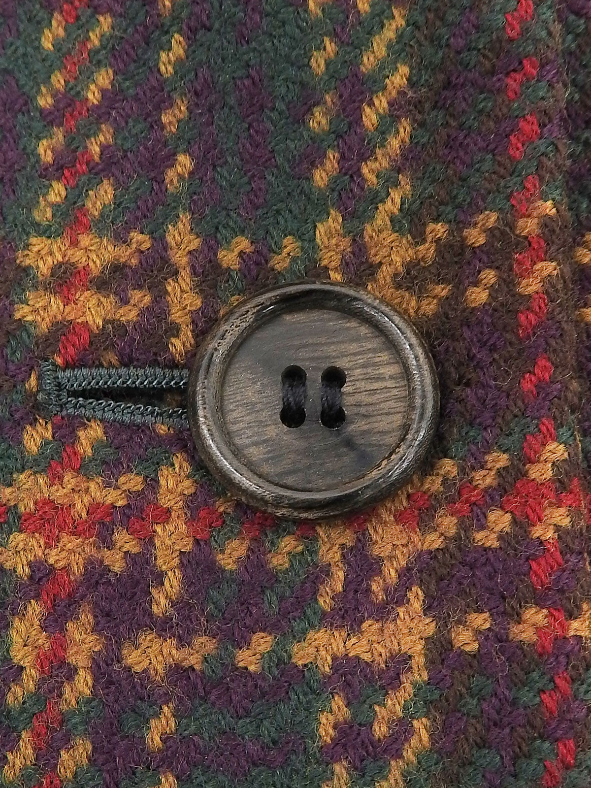 チェックパターンウッドボタンジャケット グリーン/マルチ