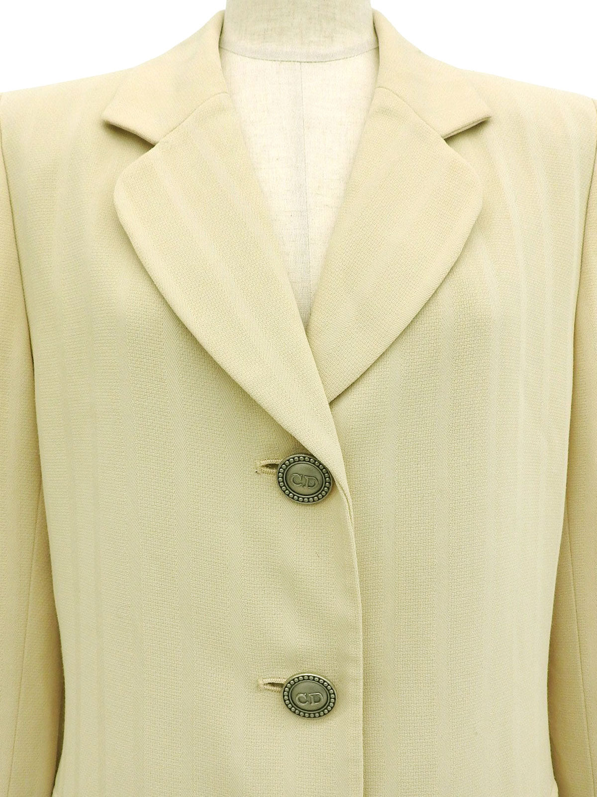 象牙色羊毛条纹图案Logo纽扣夹克