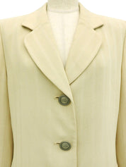 象牙色羊毛条纹图案Logo纽扣夹克