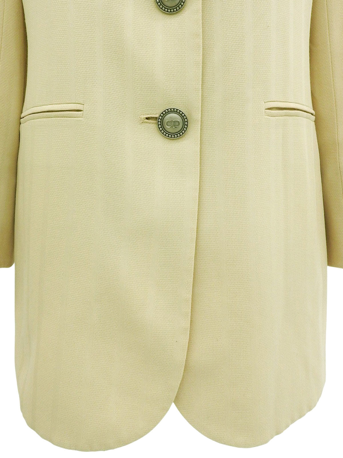 象牙色羊毛条纹图案Logo纽扣夹克