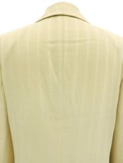 象牙色羊毛条纹图案Logo纽扣夹克