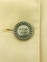 象牙色羊毛条纹图案Logo纽扣夹克