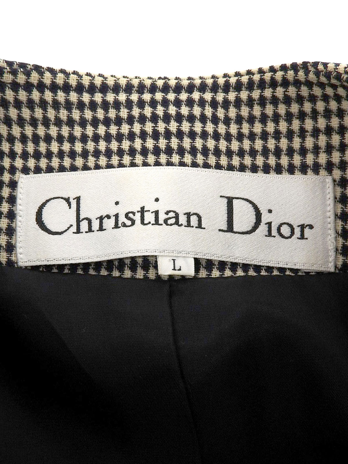 ダイヤモンドパターンノーカラージャケット ホワイト/ネイビー